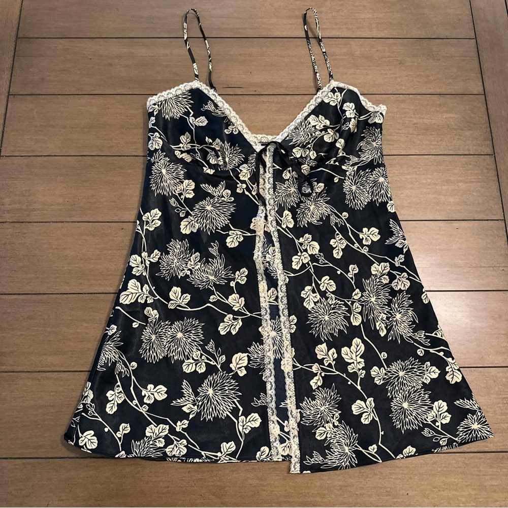 Victorias Secret Chemise Slip Womens S Black Floral Lace Slip Nightgown Lingerie